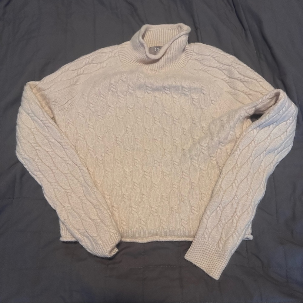 J Crew Cream Cable Knit Cashmere Sweater